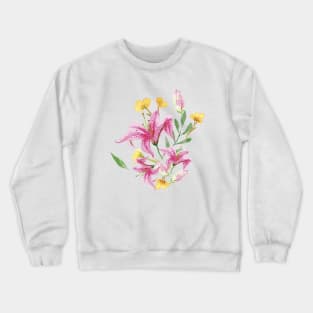 Hot Pink Watercolor Flowers and Leaves Crewneck Sweatshirt